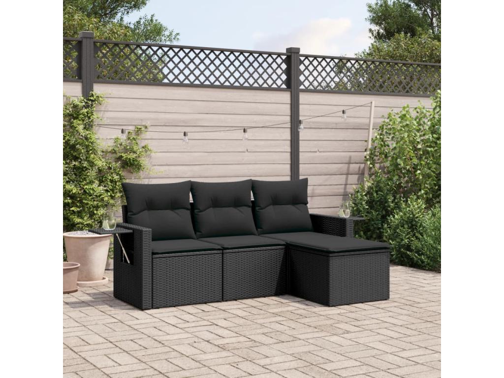 Ensemble de mobilier de jardin en résine tressée noire - dlz1766457121740