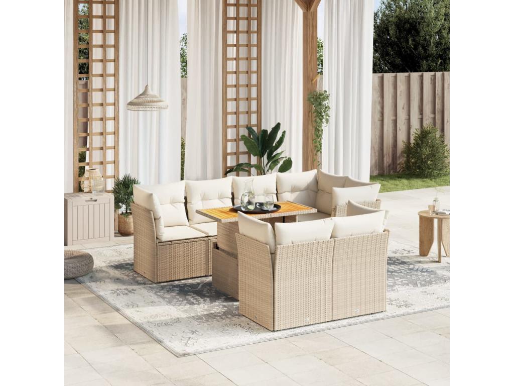 Ensemble de mobilier de jardin en résine tressée beige - dlz1766456756444