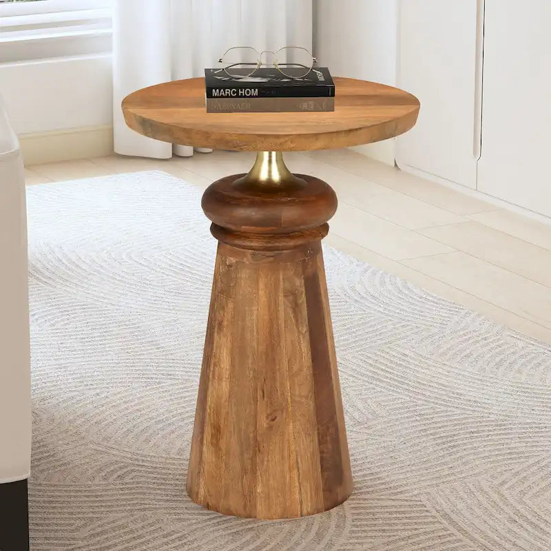 Christopher Knight Home Mango Wood and Metal Pedestal End Table