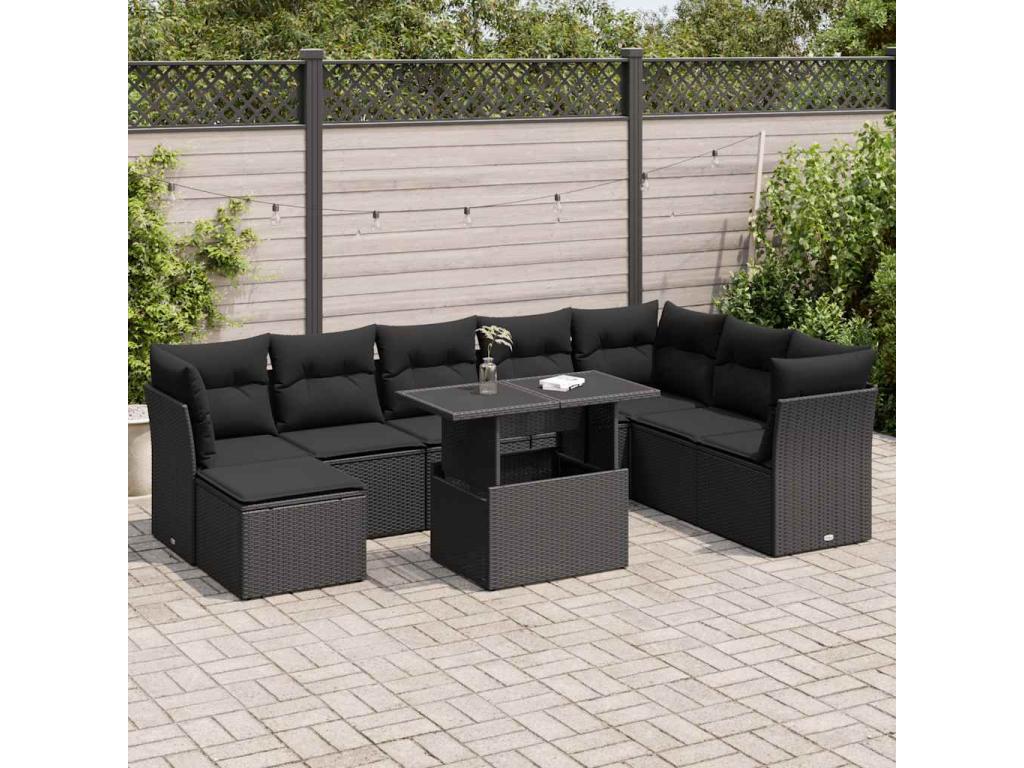 Ensemble de mobilier de jardin en résine tressée noire - dlz1766457118241