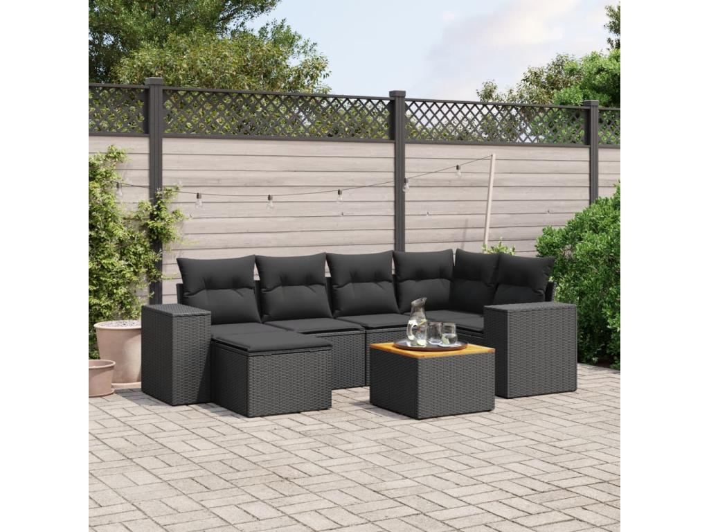 Ensemble de mobilier de jardin en résine tressée noire - dlz1766456713744