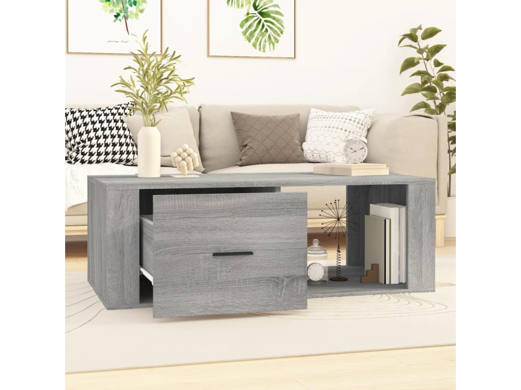 Table basse en bois d'ingénierie gris, 100 x 50,5 x 35 cm