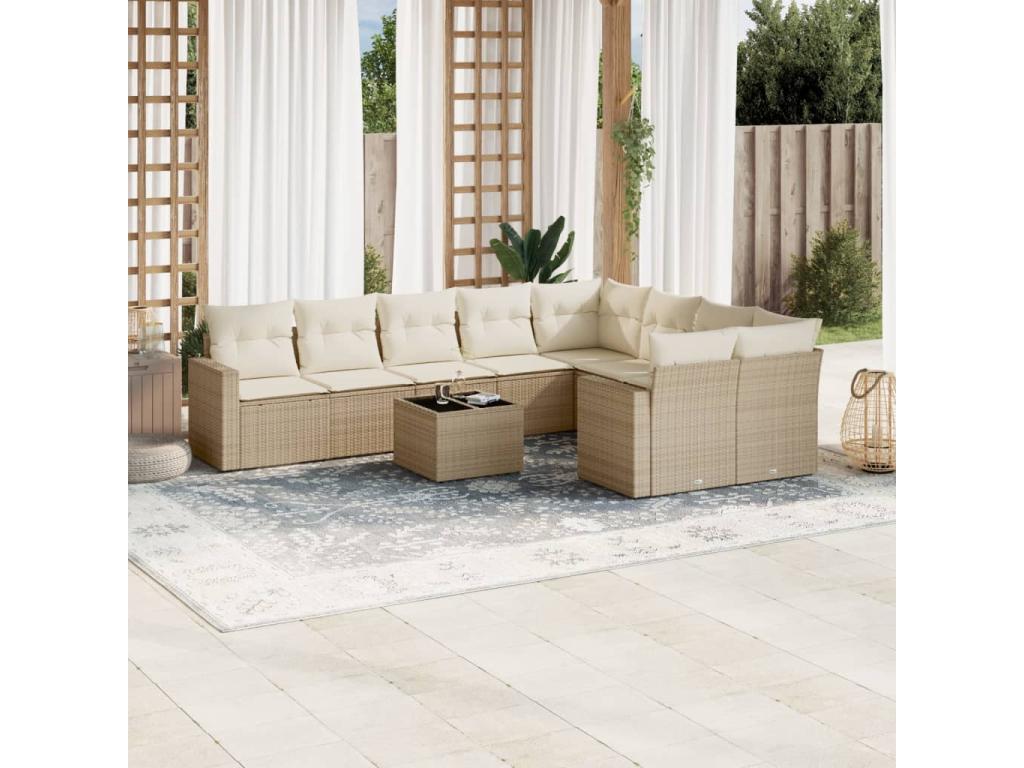 Ensemble de mobilier de jardin en résine tressée beige - dlz1766456759215