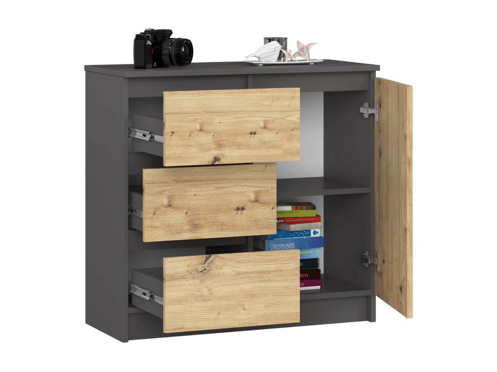 Commode en chêne anthracite, 80 x 35 x 77 cm