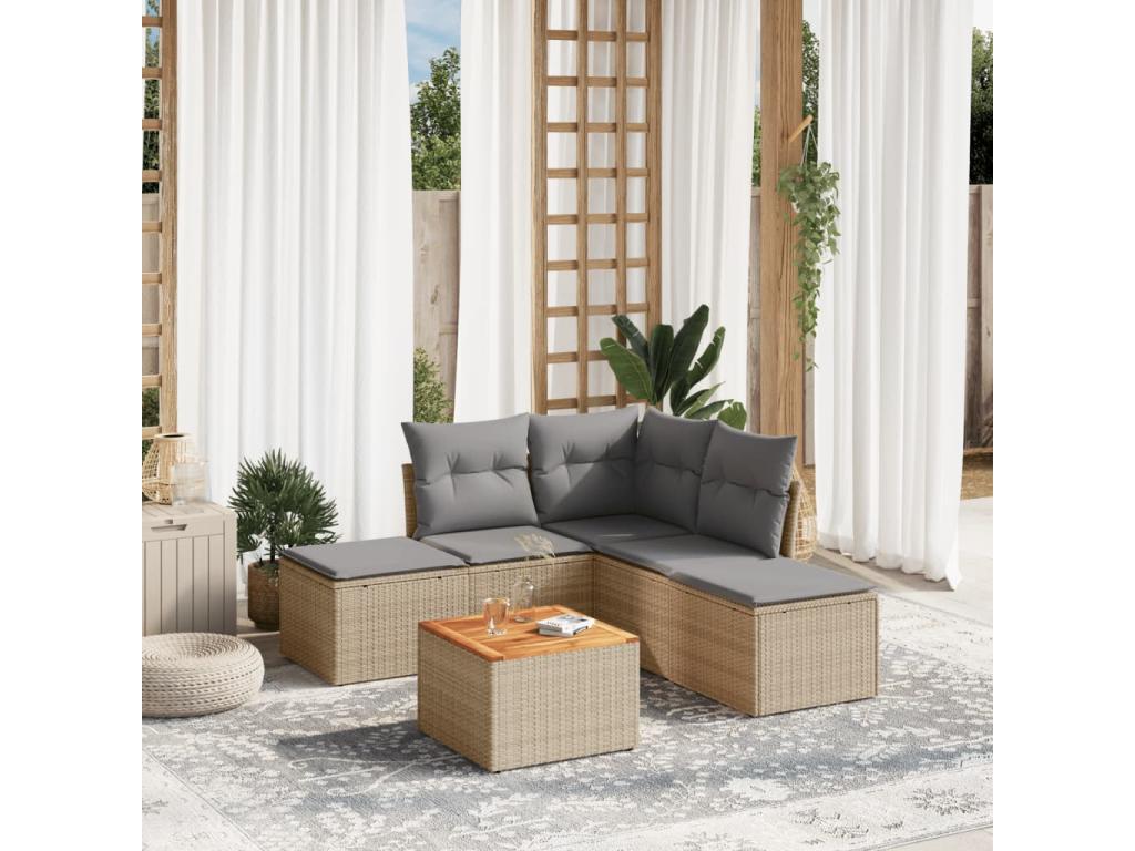 Ensemble de mobilier de jardin en résine tressée beige - dlz1766456482707