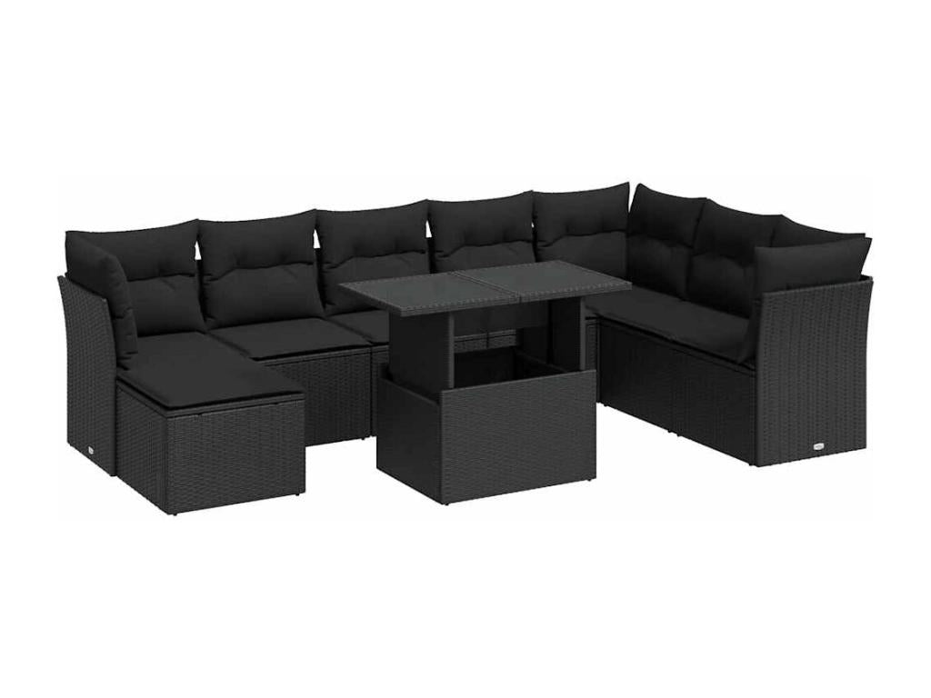 Ensemble de mobilier de jardin en résine tressée noire - dlz1766457118241