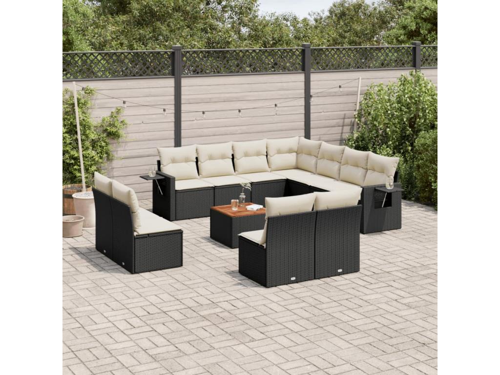 Ensemble de mobilier de jardin en résine tressée noire - dlz1766456964734