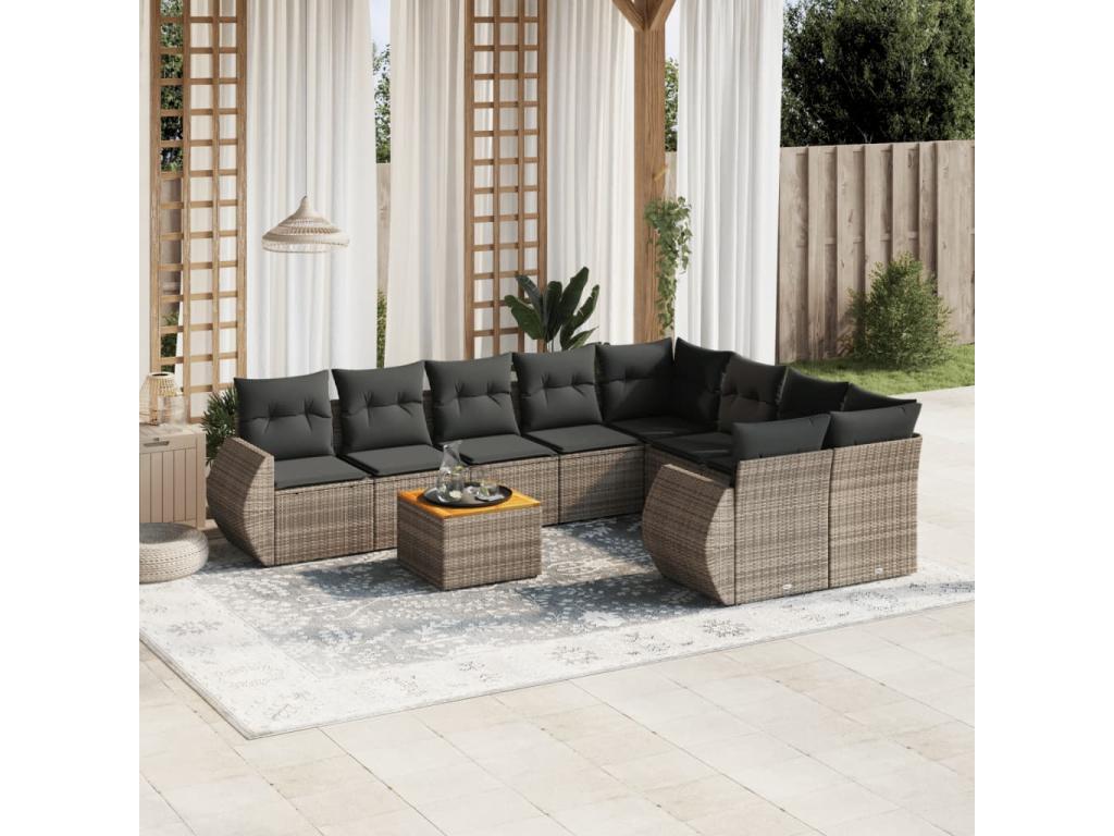 Ensemble de mobilier de jardin en résine tressée grise - dlz1766456491083