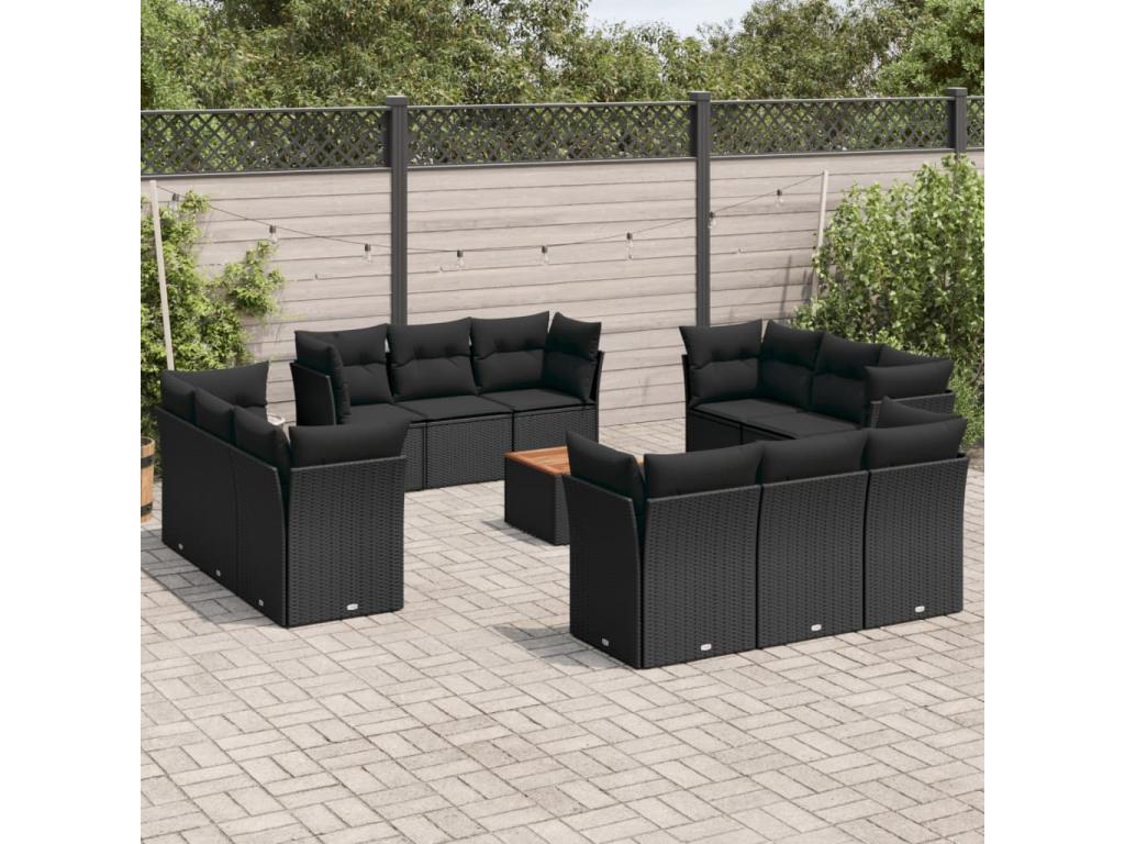 Ensemble de mobilier de jardin en résine tressée noire - dlz1766456474916