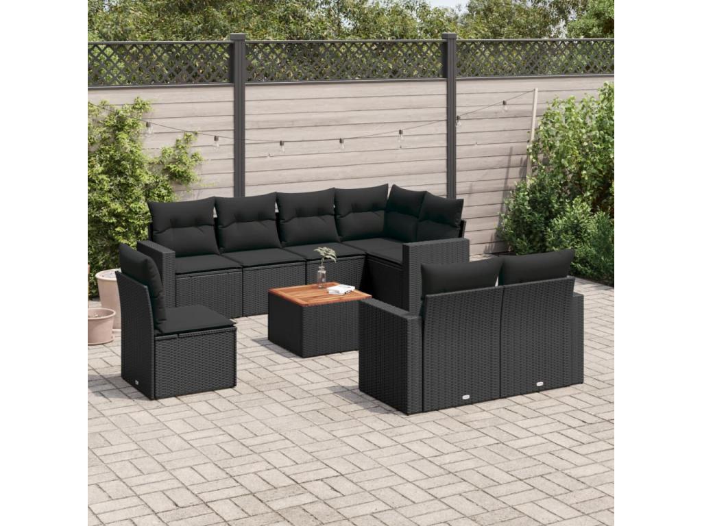 Ensemble de mobilier de jardin en résine tressée noire - dlz1766456481318