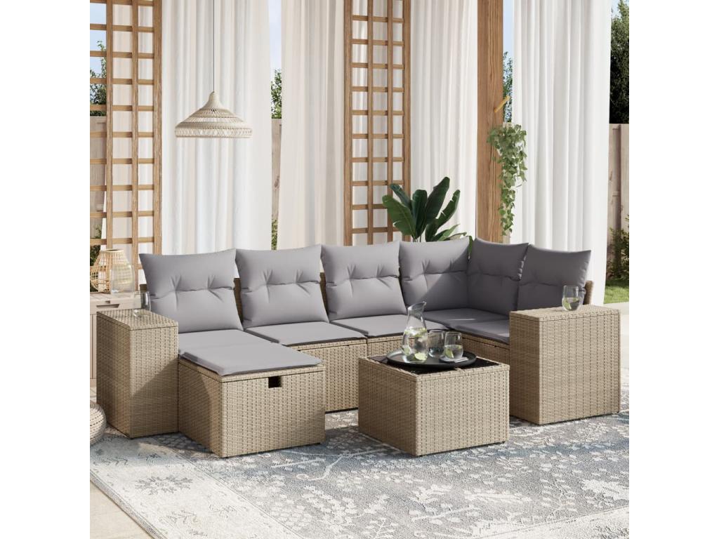 Ensemble de mobilier de jardin en résine tressée beige - dlz1766456304999