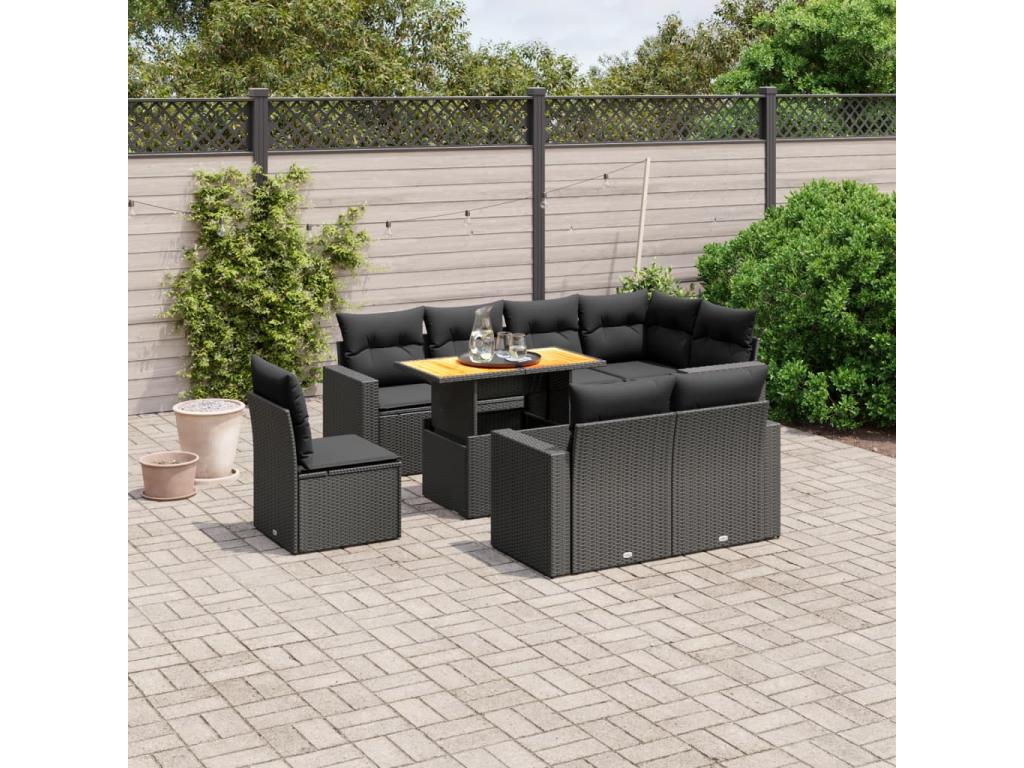 Ensemble de mobilier de jardin en résine tressée noire - dlz1766456485010