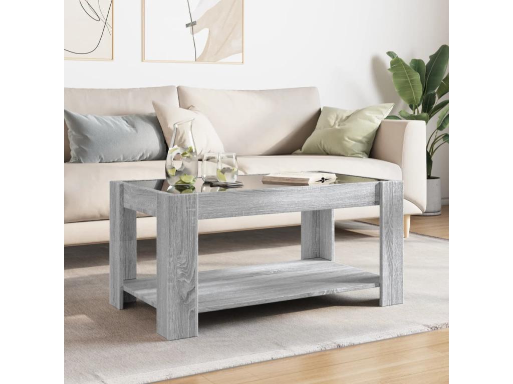 Table basse en bois d'ingénierie gris, 93 x 53 x 45 cm