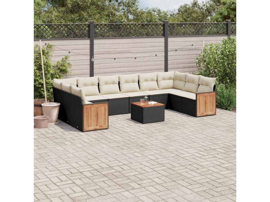 Ensemble de mobilier de jardin en résine tressée noire - dlz1766456629223
