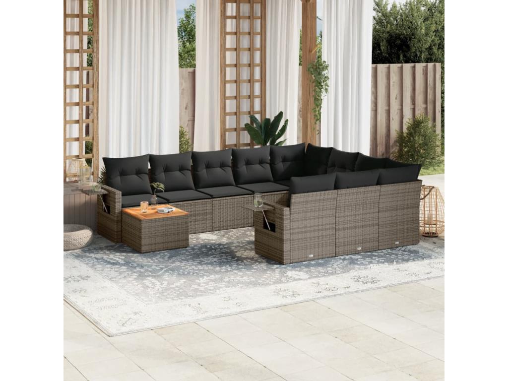 Ensemble de mobilier de jardin en résine tressée grise - dlz1766456355735