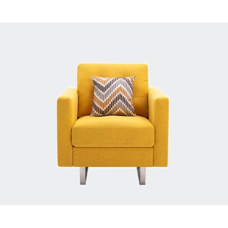 Fauteuil en lin avec pieds en métal, poches latérales et coussin