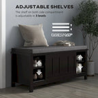 Pouf coffre à chaussures d'entrée HOMCOM avec étagères réglables, 6 compartiments et assise rembourrée, blanc/gris