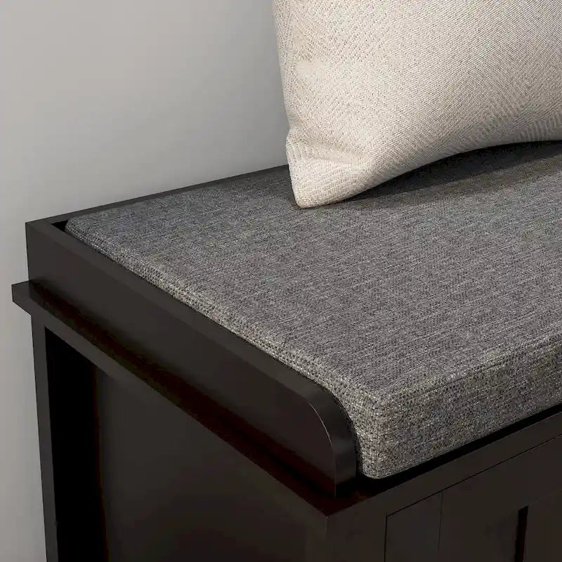 Pouf coffre à chaussures d'entrée HOMCOM avec étagères réglables, 6 compartiments et assise rembourrée, blanc/gris