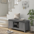 Pouf coffre à chaussures d'entrée HOMCOM avec étagères réglables, 6 compartiments et assise rembourrée, blanc/gris