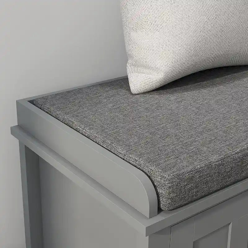 Pouf coffre à chaussures d'entrée HOMCOM avec étagères réglables, 6 compartiments et assise rembourrée, blanc/gris