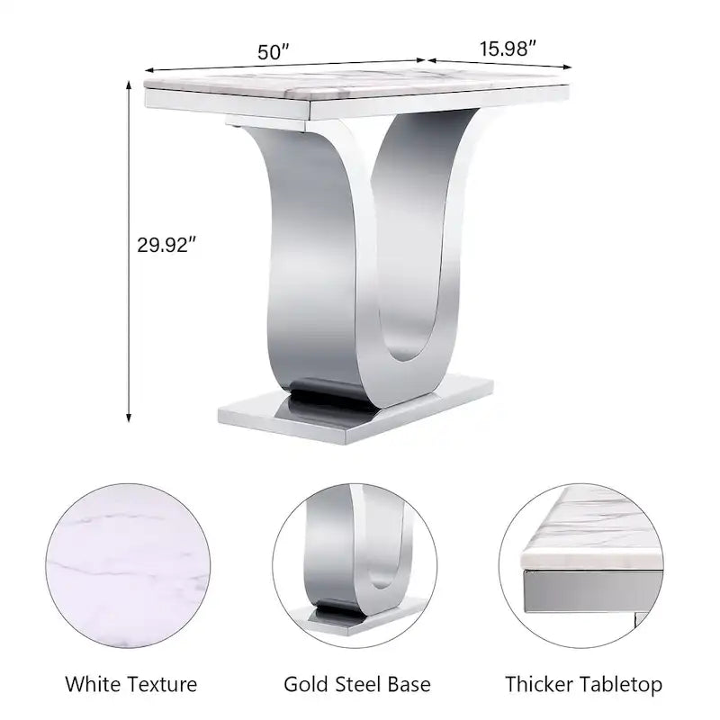 Console rectangulaire de luxe de 127 cm (50 pouces) avec piètement en U en acier inoxydable, idéale pour le salon ou l'entrée.