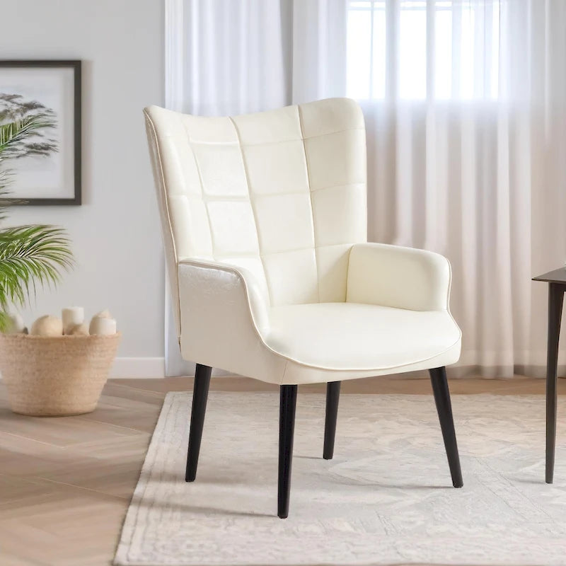 Fauteuil d'appoint HUIMO à dossier haut, style moderne, avec oreilles et similicuir