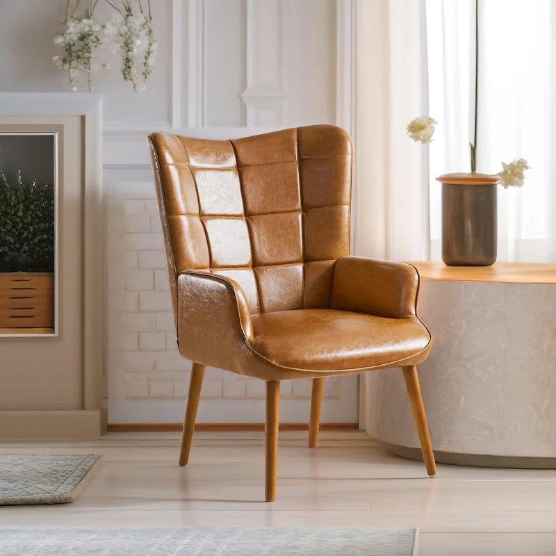 Fauteuil d'appoint HUIMO à dossier haut, style moderne, avec oreilles et similicuir