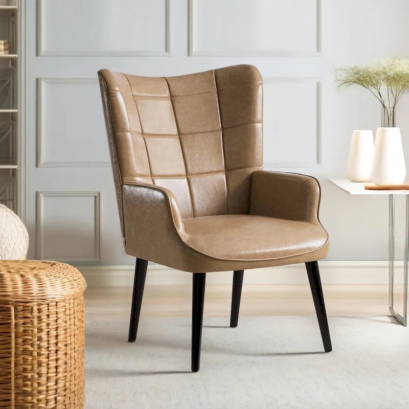 Fauteuil d'appoint HUIMO à dossier haut, style moderne, avec oreilles et similicuir