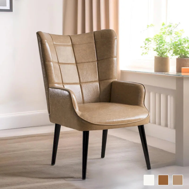 Fauteuil d'appoint HUIMO à dossier haut, style moderne, avec oreilles et similicuir