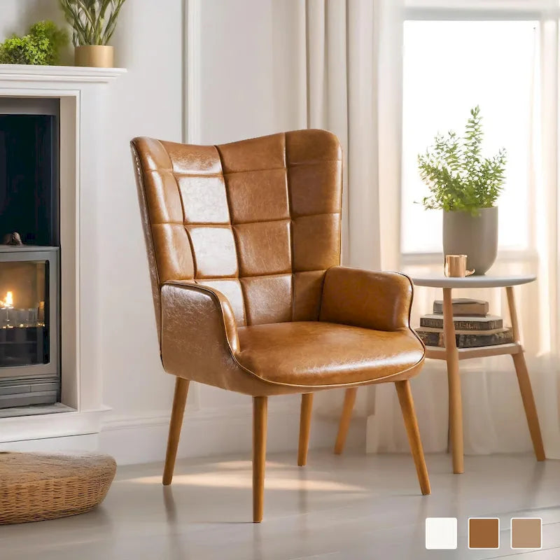 Fauteuil d'appoint HUIMO à dossier haut, style moderne, avec oreilles et similicuir