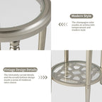 Table d'appoint ronde à deux niveaux en verre trempé argenté COSIEST avec étagère de rangement