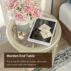 Table d'appoint ronde à deux niveaux en verre trempé argenté COSIEST avec étagère de rangement