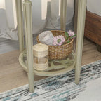 Table d'appoint ronde à deux niveaux en verre trempé argenté COSIEST avec étagère de rangement