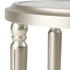 Table d'appoint ronde à deux niveaux en verre trempé argenté COSIEST avec étagère de rangement