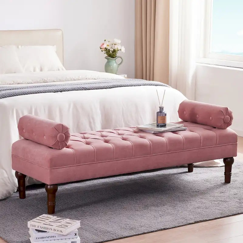 Banc de chambre en velours rose/beige/bleu/gris capitonné avec boutons 60,2.