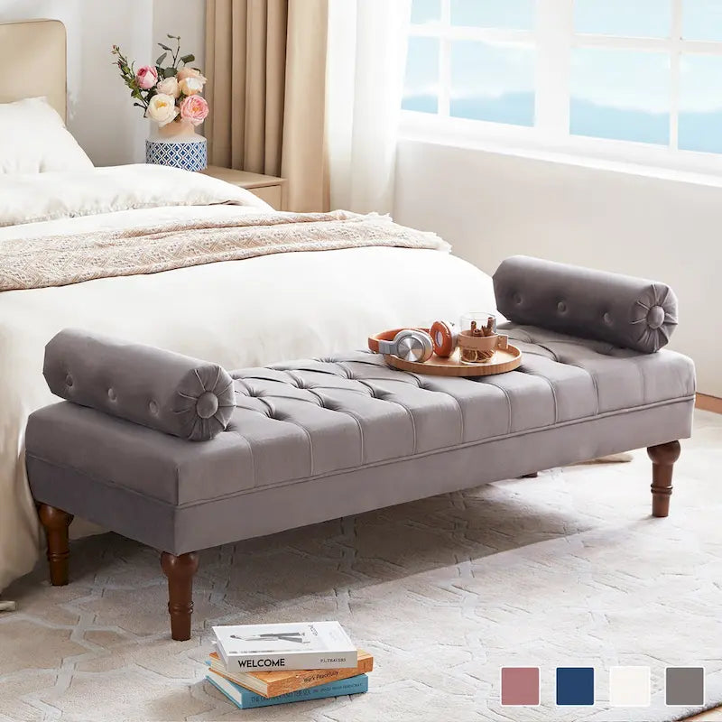 Banc de chambre en velours rose/beige/bleu/gris capitonné avec boutons 60,2.