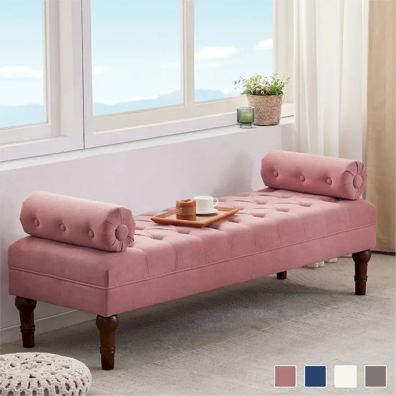 Banc de chambre en velours rose/beige/bleu/gris capitonné avec boutons 60,2.