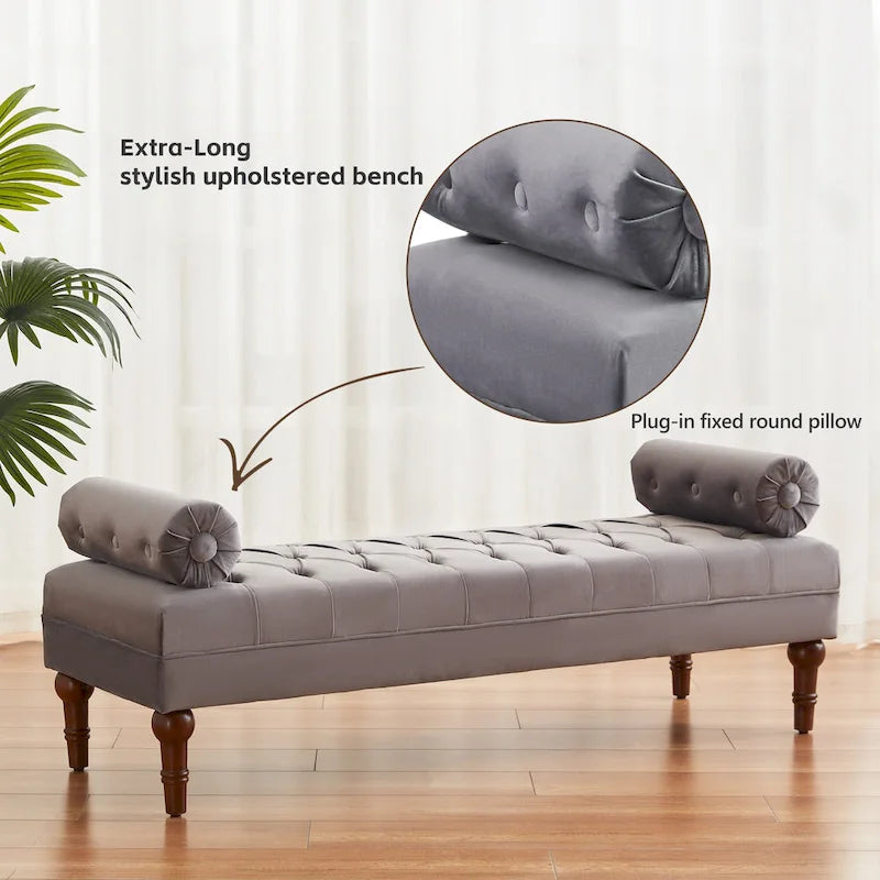 Banc de chambre en velours rose/beige/bleu/gris capitonné avec boutons 60,2.