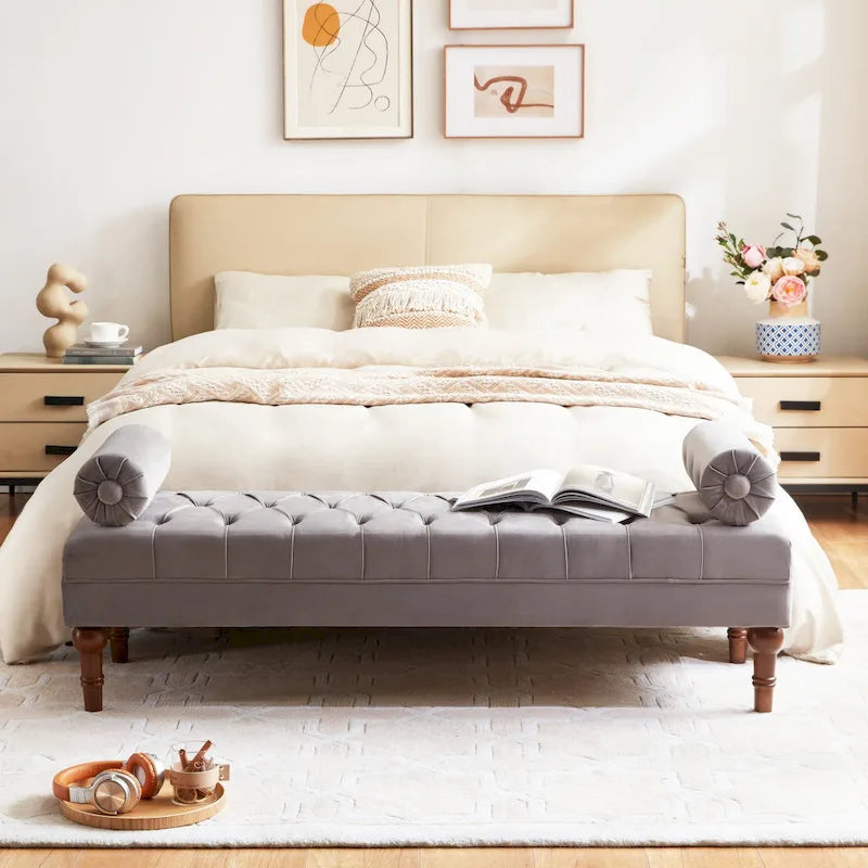 Banc de chambre en velours rose/beige/bleu/gris capitonné avec boutons 60,2.