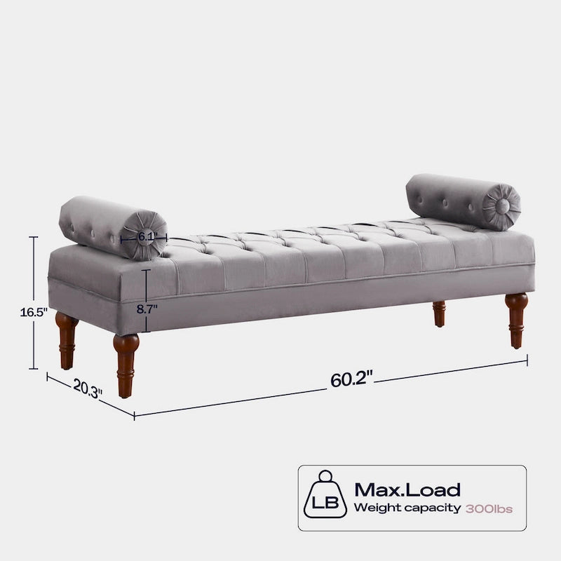 Banc de chambre en velours rose/beige/bleu/gris capitonné avec boutons 60,2.