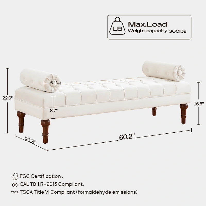 Banc de chambre en velours rose/beige/bleu/gris capitonné avec boutons 60,2.