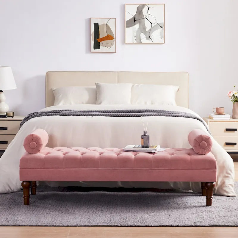 Banc de chambre en velours rose/beige/bleu/gris capitonné avec boutons 60,2.