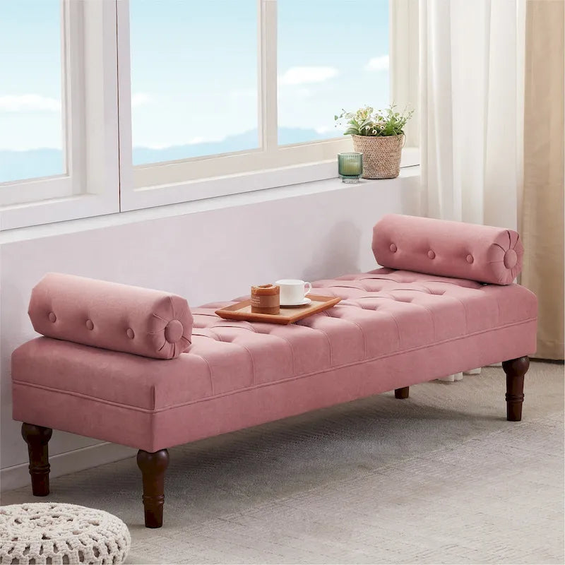 Banc de chambre en velours rose/beige/bleu/gris capitonné avec boutons 60,2.