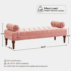 Banc de chambre en velours rose/beige/bleu/gris capitonné avec boutons 60,2.