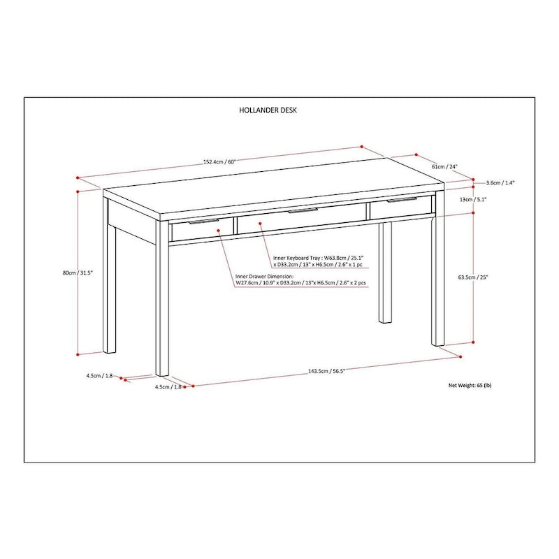 Bureau contemporain WYNDENHALL Fabian en bois massif de 152 cm de large