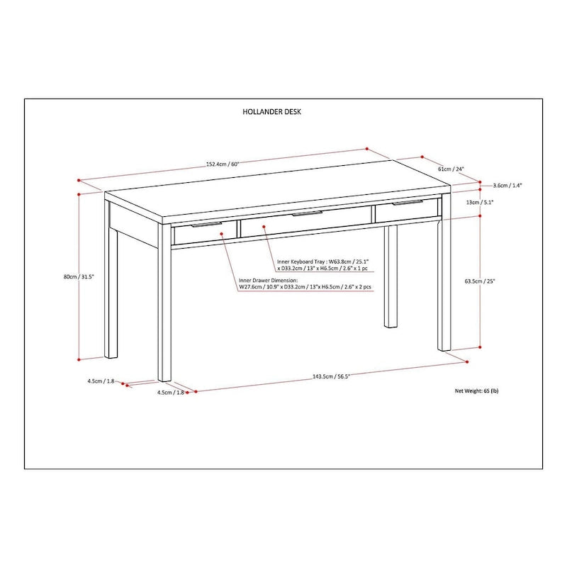 Bureau contemporain WYNDENHALL Fabian en bois massif de 152 cm de large