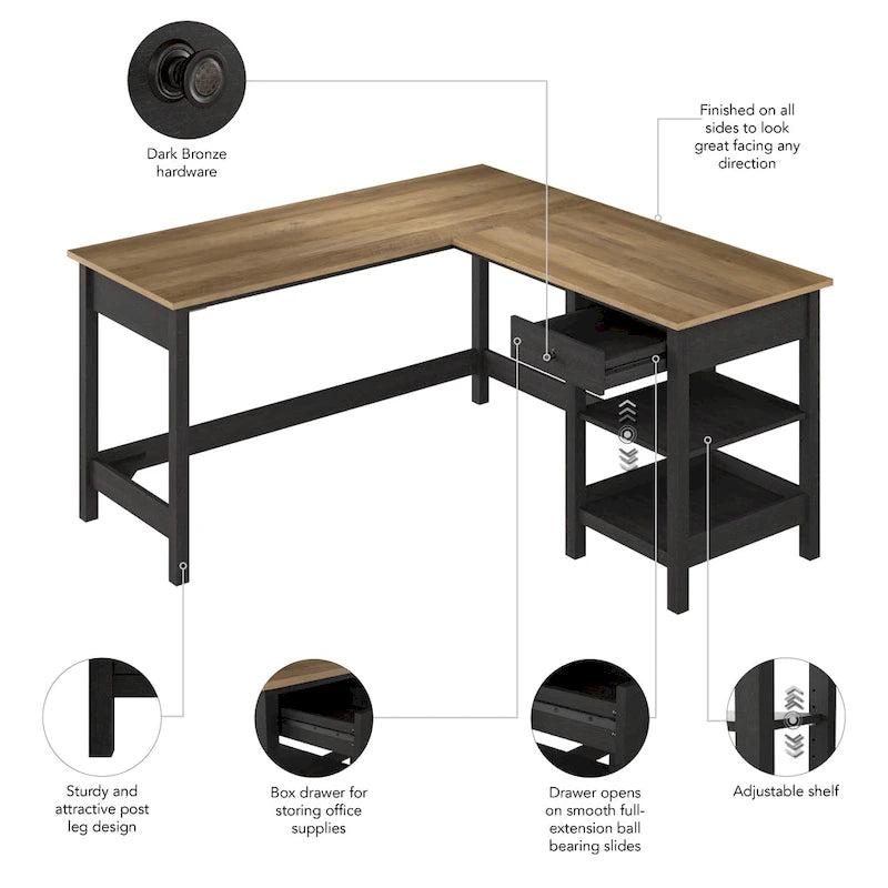 Bureau d'ordinateur en L Mayfield 60W avec rangement, par Bush Furniture