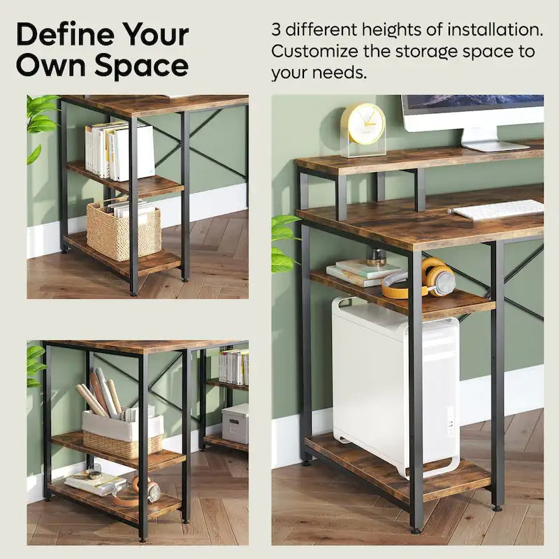 Bureau d'ordinateur double écran 55 pouces avec étagères réglables