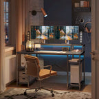 Bureau d'ordinateur double écran 55 pouces avec étagères réglables