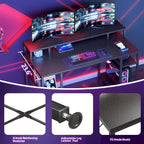 Bureau d'ordinateur double écran 55 pouces avec étagères réglables